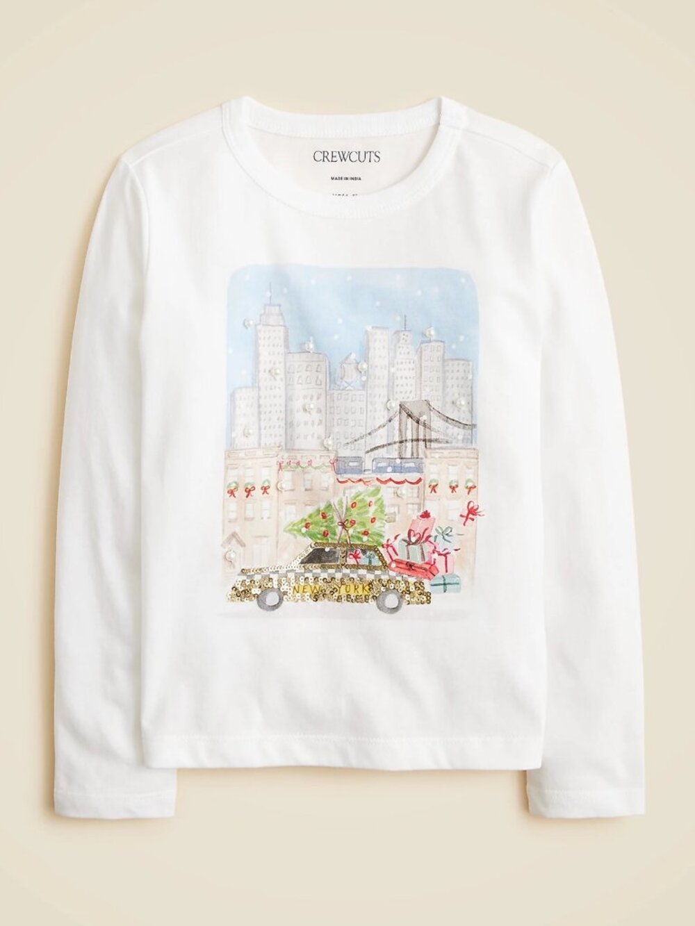 J.Crew Crewcuts Girls Long Sleeve Graphic Tee NYC Holiday White Size 4/5 XS New
